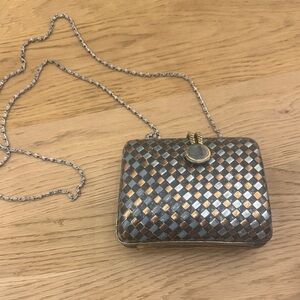 Elegant Silver Bronze and Black Checkered Clutch